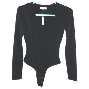 MADEWELL black lightweight soft knit deep V front body suit women's size S, NEW